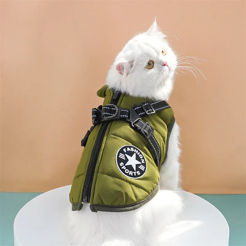 Large Dog Jacket With Harness Winter Warm Dog Clothes