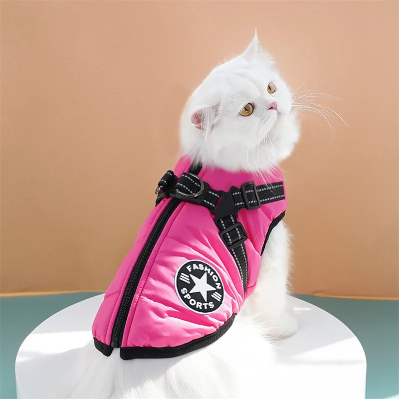 Large Dog Jacket With Harness Winter Warm Dog Clothes