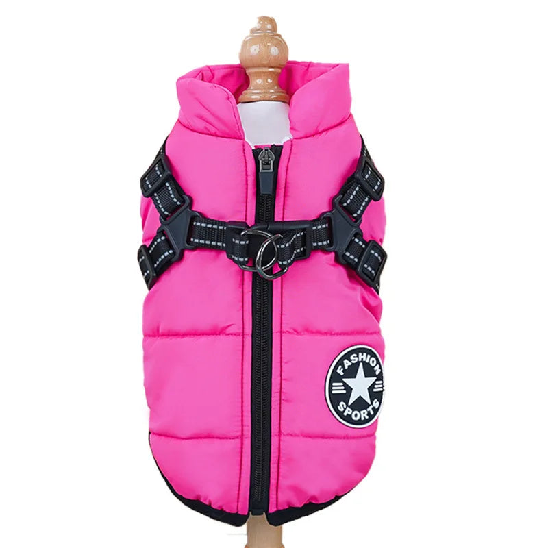 Large Dog Jacket With Harness Winter Warm Dog Clothes