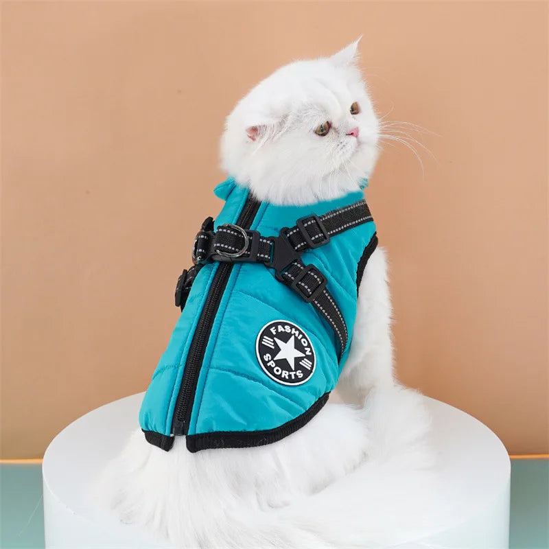 Large Dog Jacket With Harness Winter Warm Dog Clothes