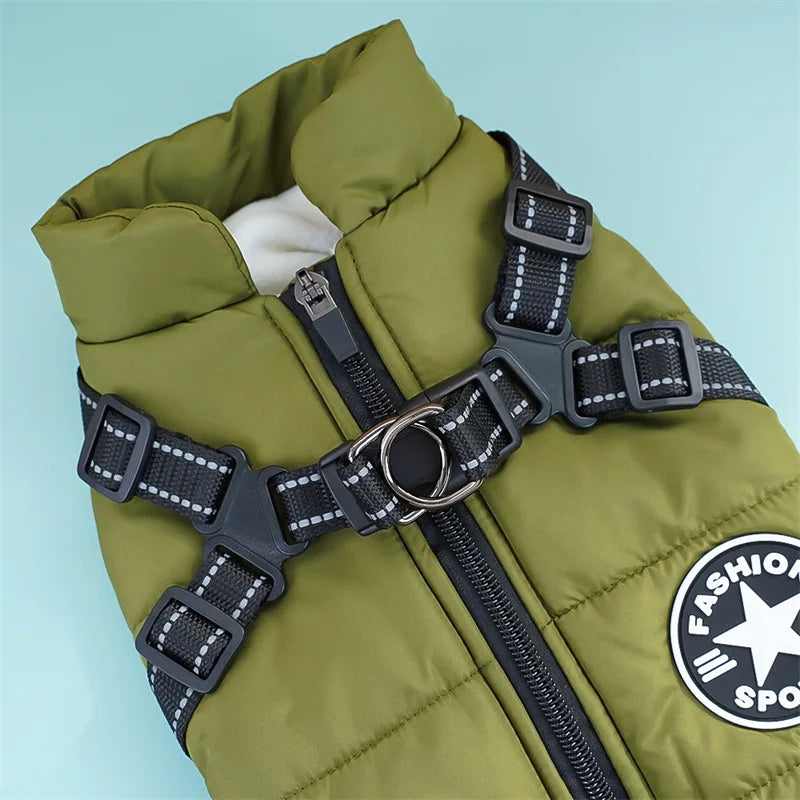 Large Dog Jacket With Harness Winter Warm Dog Clothes