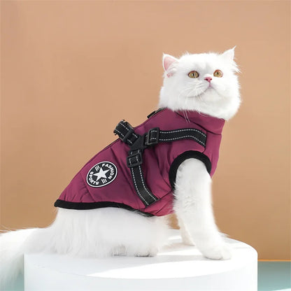Large Dog Jacket With Harness Winter Warm Dog Clothes