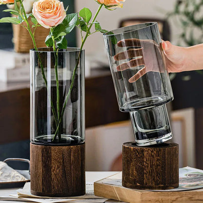 Vases Simple hydroponic plant wood base vase - shoplunaa.co