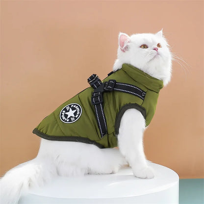 Large Dog Jacket With Harness Winter Warm Dog Clothes