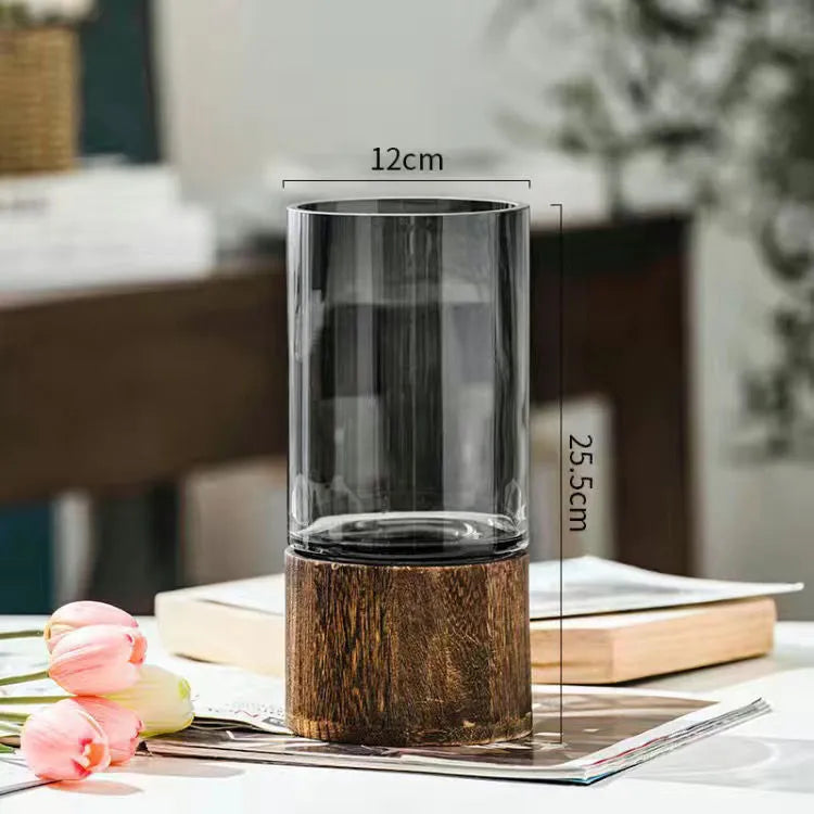 Vases Simple hydroponic plant wood base vase - shoplunaa.co