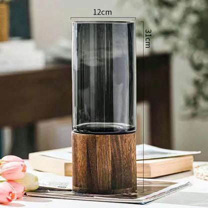 Vases Simple hydroponic plant wood base vase - shoplunaa.co