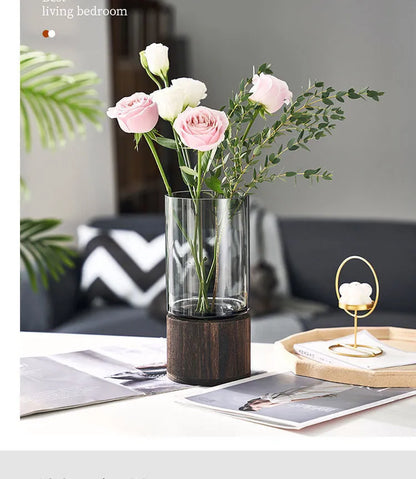 Vases Simple hydroponic plant wood base vase - shoplunaa.co