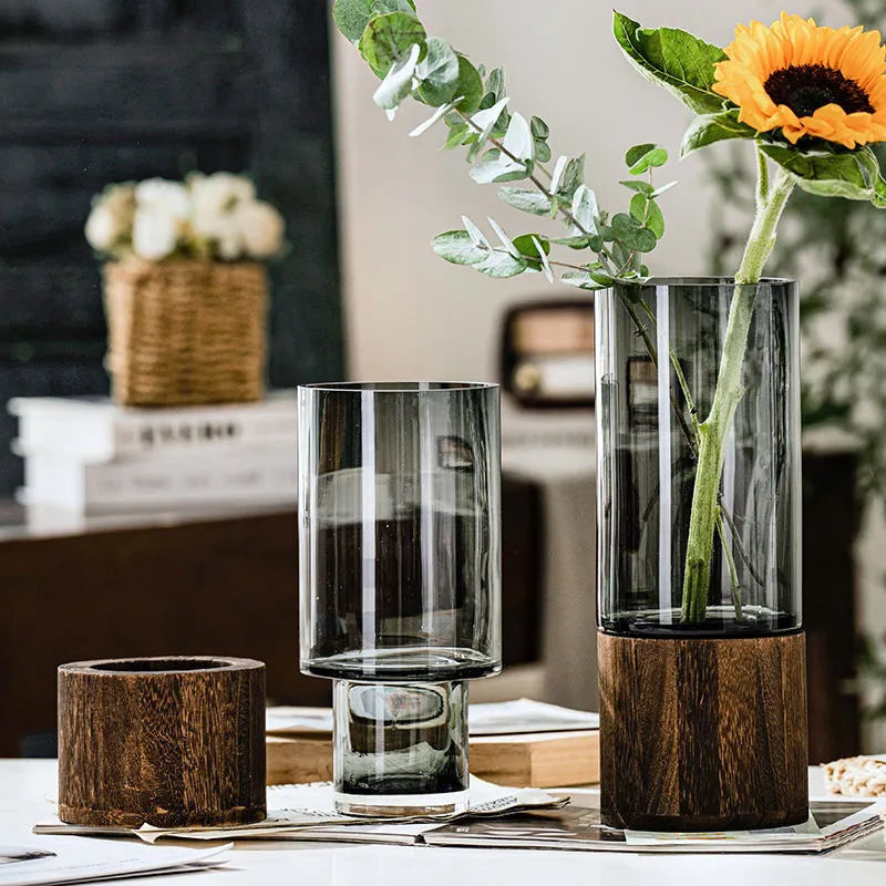 Vases Simple hydroponic plant wood base vase - shoplunaa.co