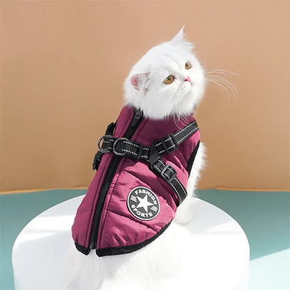Large Dog Jacket With Harness Winter Warm Dog Clothes