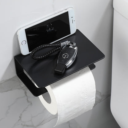 Toilet Paper Roll Holder Phone Shelf WC Tissue Storage Organizer Bathroom Accessories, Black