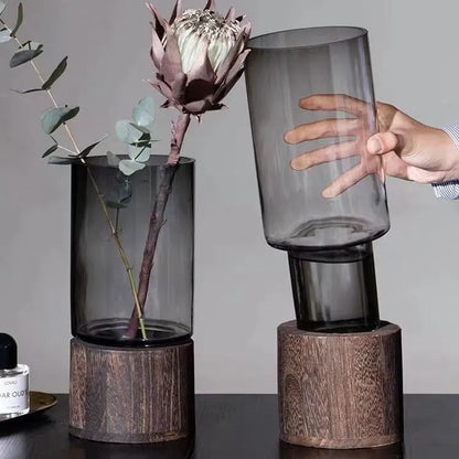 Vases Simple hydroponic plant wood base vase - shoplunaa.co