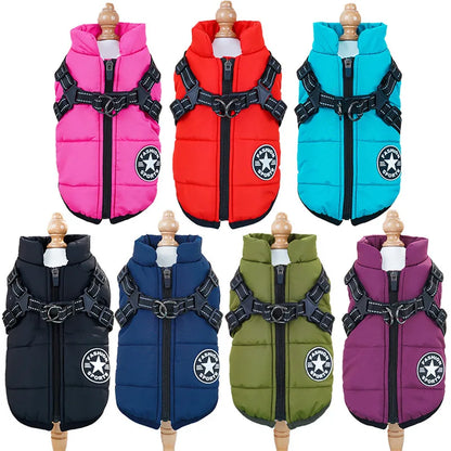 Large Dog Jacket With Harness Winter Warm Dog Clothes