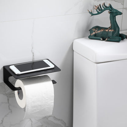 Toilet Paper Roll Holder Phone Shelf WC Tissue Storage Organizer Bathroom Accessories, Black