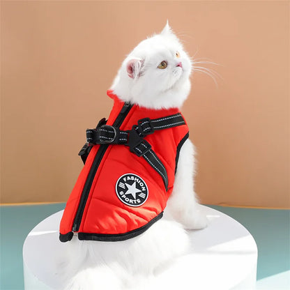 Large Dog Jacket With Harness Winter Warm Dog Clothes