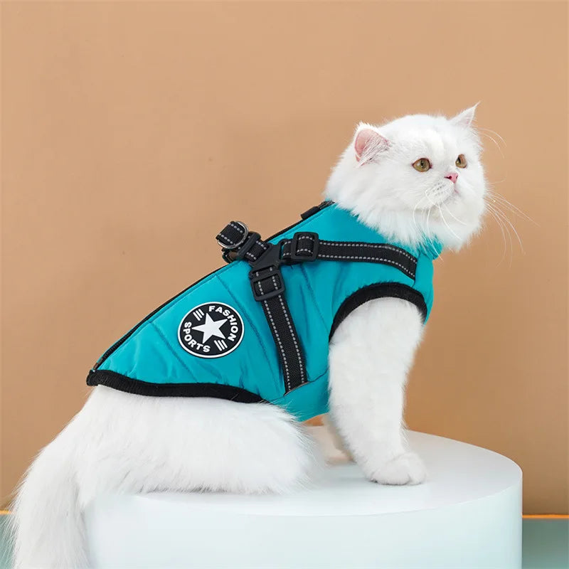 Large Dog Jacket With Harness Winter Warm Dog Clothes