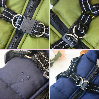Large Dog Jacket With Harness Winter Warm Dog Clothes
