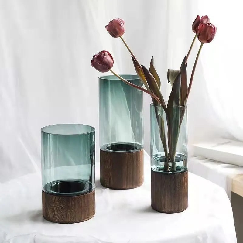 Vases Simple hydroponic plant wood base vase - shoplunaa.co
