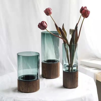 Vases Simple hydroponic plant wood base vase - shoplunaa.co