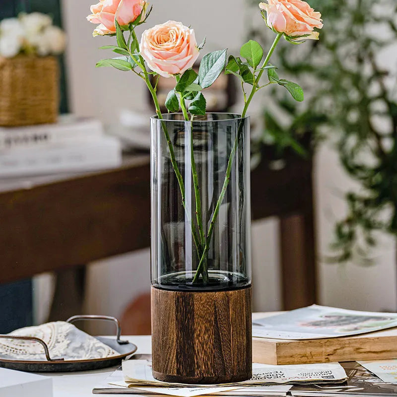 Vases Simple hydroponic plant wood base vase - shoplunaa.co
